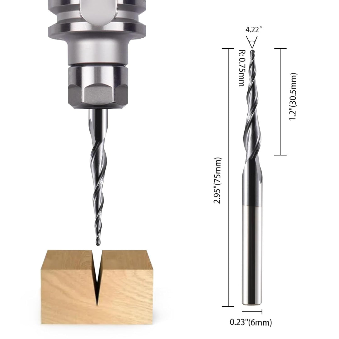 HOZLY Kugelkopffräser Konische CNC Fräser Kugelfräser 2 Stück, R0.75 Spiralnutfräser Bit 6mm Schaft