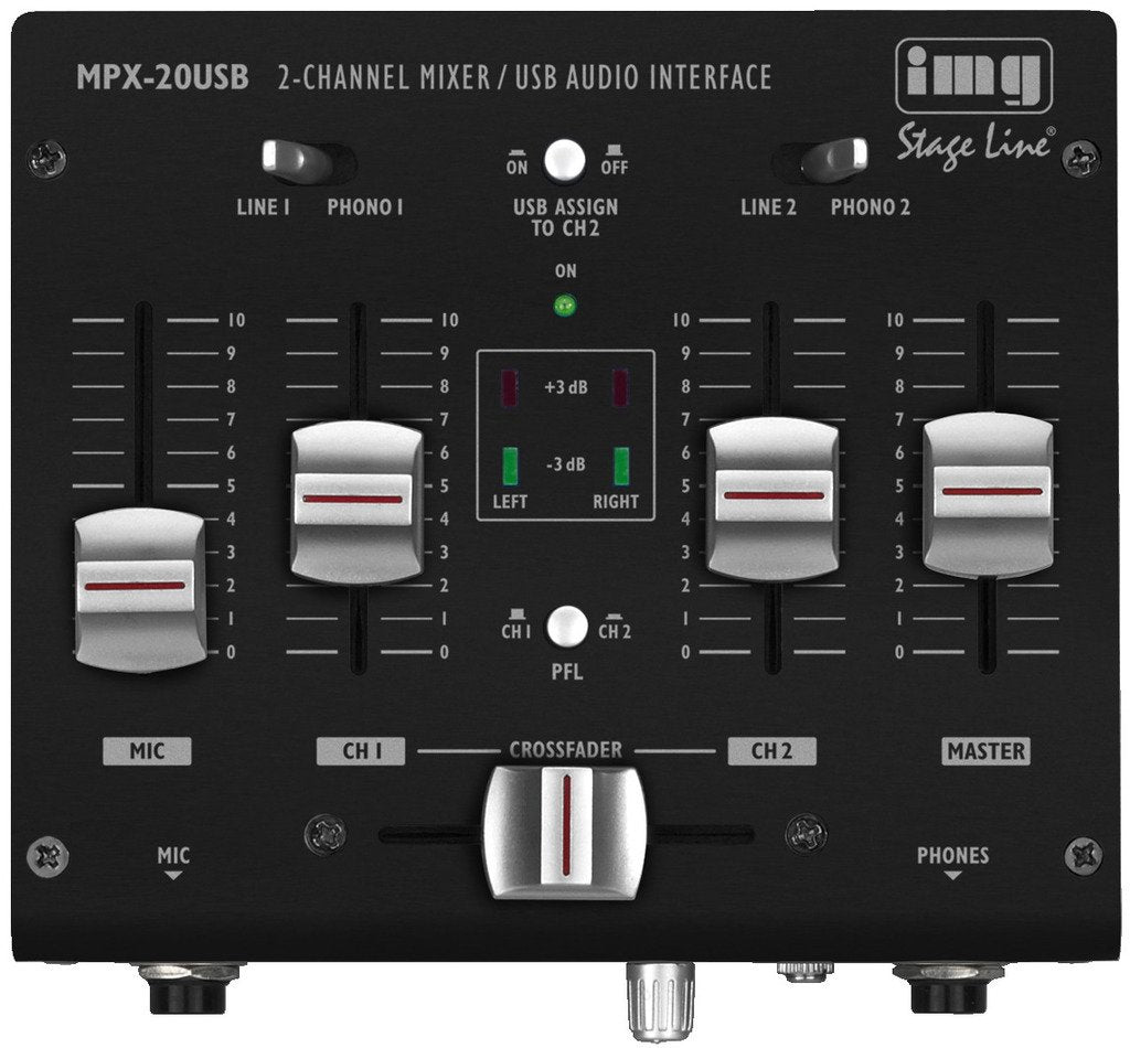 IMG STAGELINE MPX-20USB 3-Kanal-Stereo-DJ-Mischpult mit USB-Schnittstelle, Audio-Console mit USB-Aud