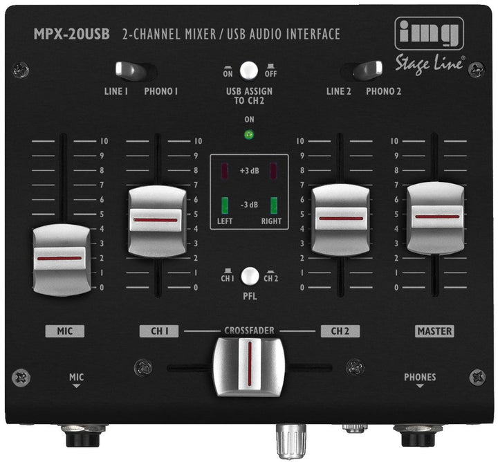 IMG STAGELINE MPX-20USB 3-Kanal-Stereo-DJ-Mischpult mit USB-Schnittstelle, Audio-Console mit USB-Aud