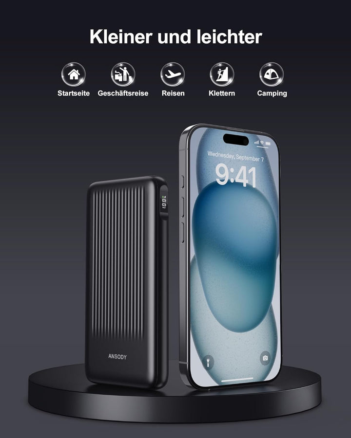 ANSODY 22.5W Powerbank 10000mAh 2 Stück, Akkupack Klein Aber Stark, LED Display kompatibel Externe h