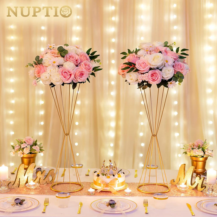 NUPTIO Gold Hochzeit Tafelaufsätze für Tische: 68cm Hoch Metall Blume Trompete Vase 2 Stück Blume St