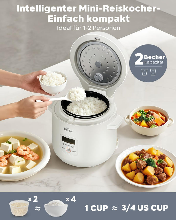 Bear Reiskocher 2-Tassen ungekocht, Multifunktioneller 300W Elektrischer Rice Cooker mit Warmhaltefu
