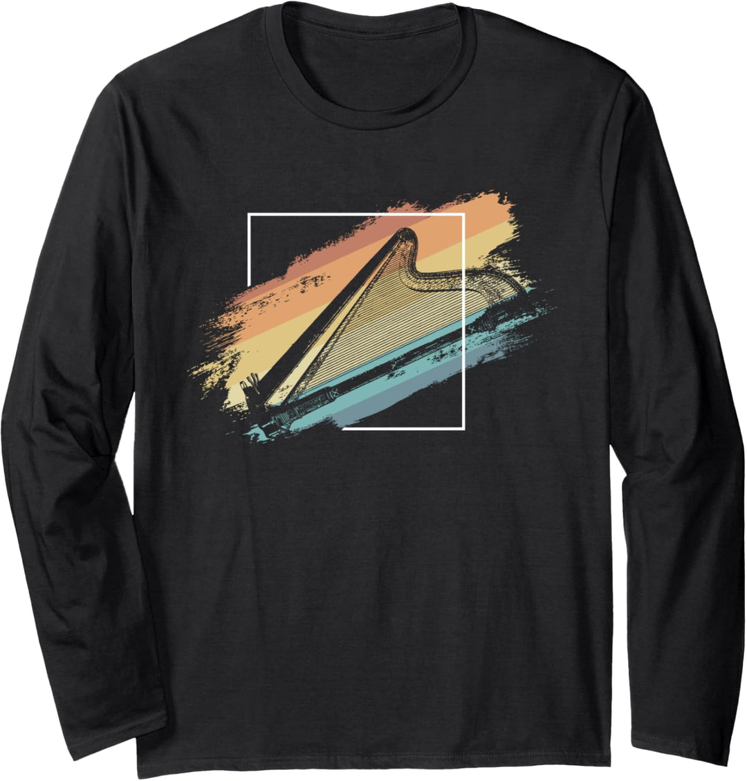 Harp Retro Vintage 80s Style Instrument Harpist Musician Langarmshirt