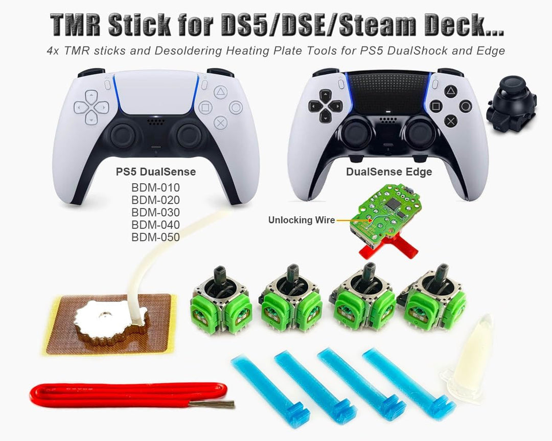 ElecGear 4x TMR Joystick und Entlötheizplatte Ersatz für PS5, DSE, Steam Deck und Andere Controller,