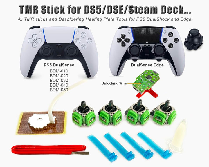 ElecGear 4x TMR Joystick und Entlötheizplatte Ersatz für PS5, DSE, Steam Deck und Andere Controller,