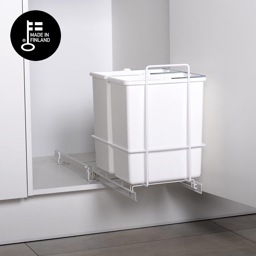 LM 62/2 Einbau Mülleimer ausziehbar mit 2x10L Abfalleimer Korbauszug Weiss 25,8x41,4x39,5 cm - Duo M