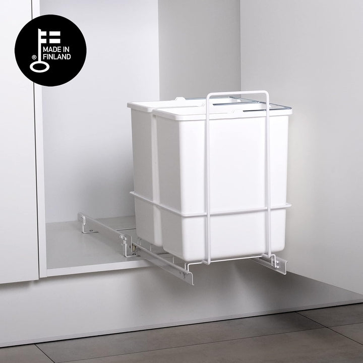 LM 62/2 Einbau Mülleimer ausziehbar mit 2x10L Abfalleimer Korbauszug Weiss 25,8x41,4x39,5 cm - Duo M
