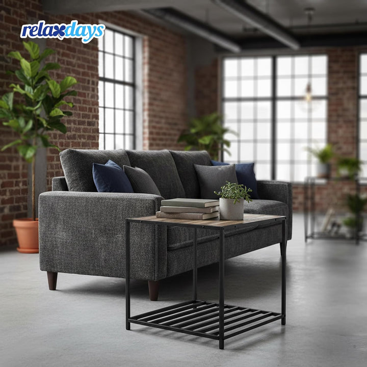 Relaxdays Beistelltisch, mit Ablage, HBT: 50x50,5x50,5 cm, Industrial, Abstelltisch Wohn- &amp; Schlafzi