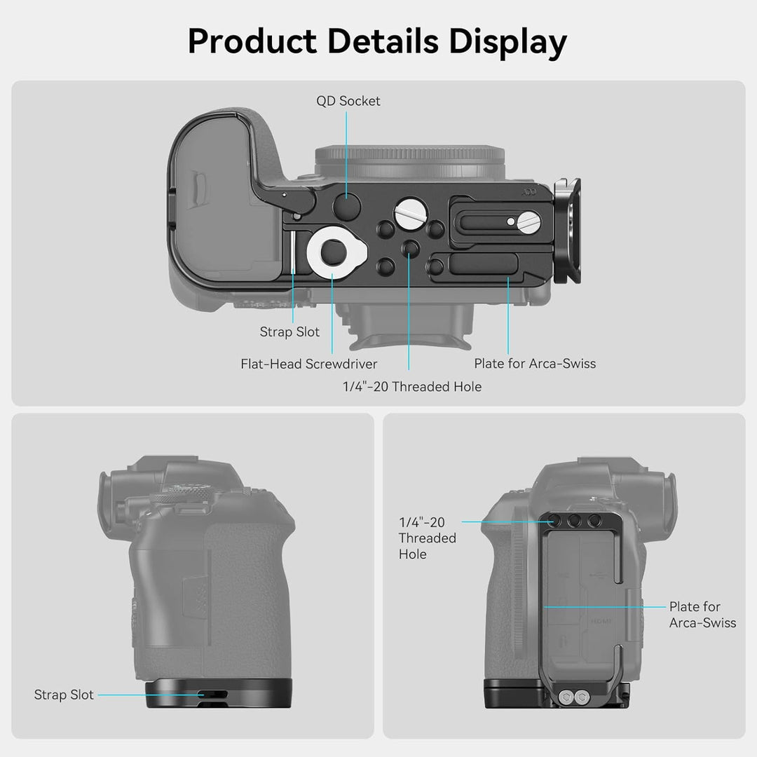 SMALLRIG Quick Release L-Bracket für Canon R6 Mark II / R6 / R5 / R5 C, Kamera-L-Platte für Arca-Typ