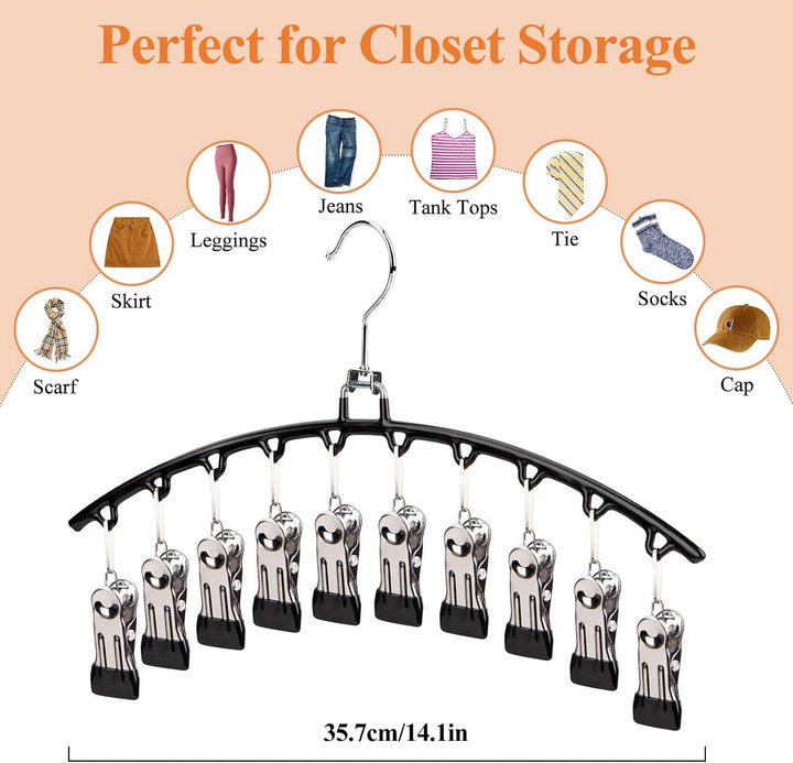 2 Stück Platzsparender Hosenbügel mit 10 Clips – Metall Kleiderbügel für Hosen, Leggings, Röcke &amp; Mü