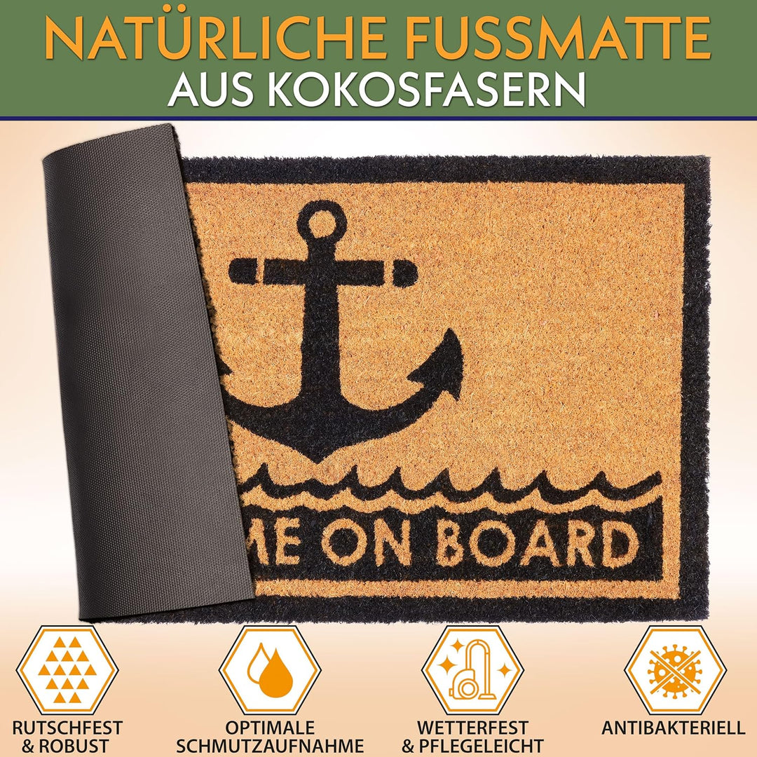 BRUBAKER Anker Fussmatte für Aussen und Innen - Welcome on Board - 45 x 75 cm Schmutzfangmatte aus K