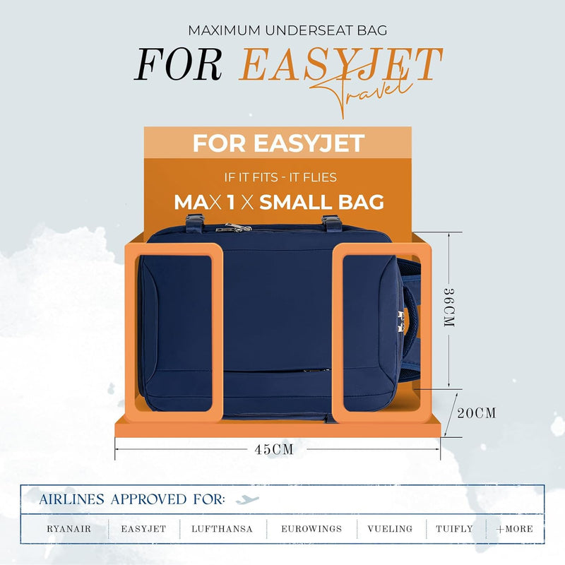 Bagage Cabine 45x36x20 pour Easyjet Sac à Dos Voyage Cabine Avion Femme 32L Bagage à Main sous le Si