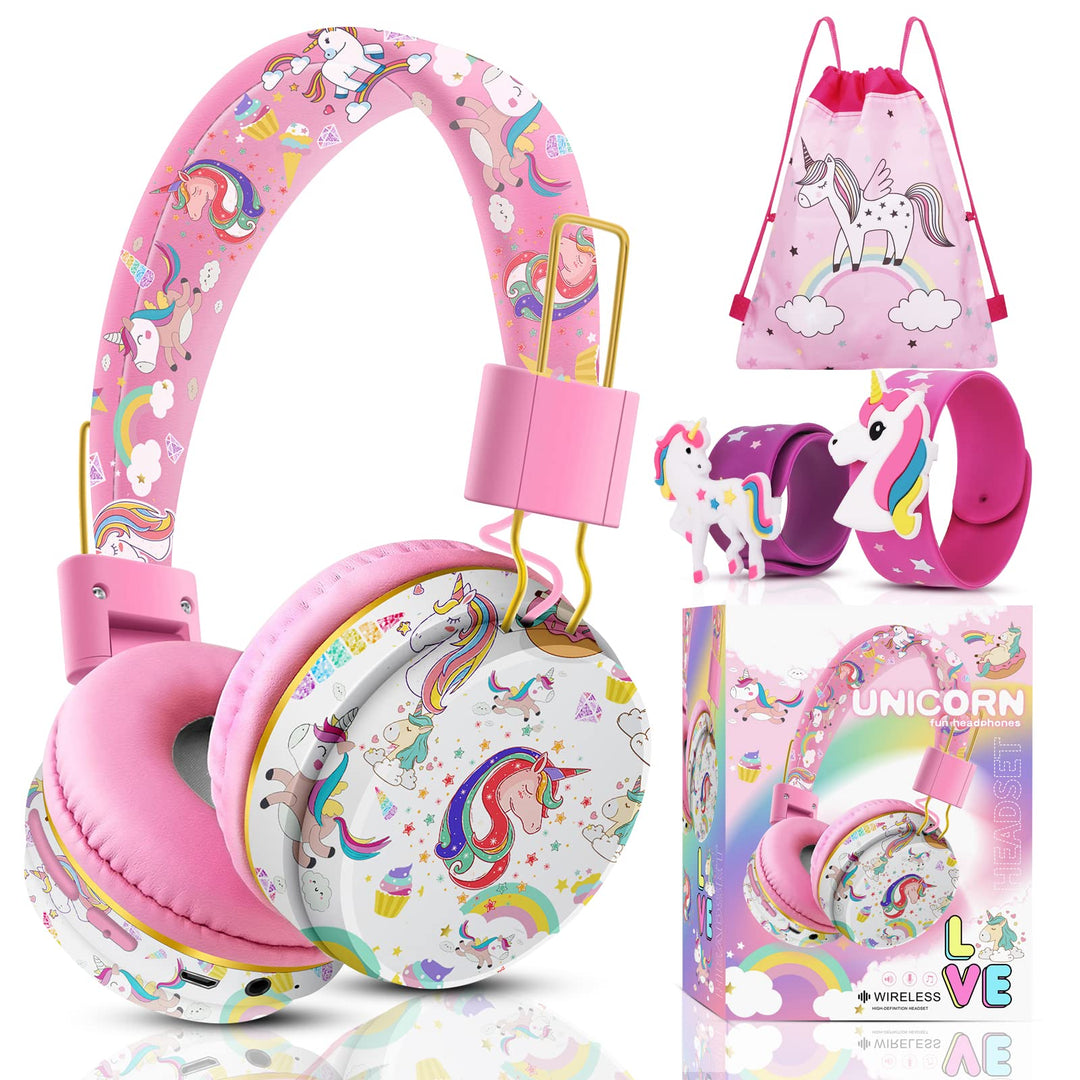 JYPS Bluetooth Kopfhörer Kinder, Einhorn Kopfhörer Kabellos Kinder mit Kabel und Mikrofon, Kids Head