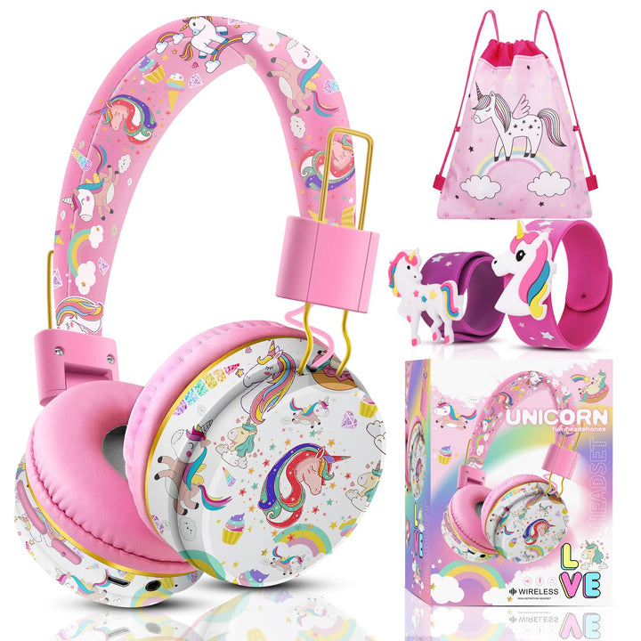 JYPS Bluetooth Kopfhörer Kinder, Einhorn Kopfhörer Kabellos Kinder mit Kabel und Mikrofon, Kids Head