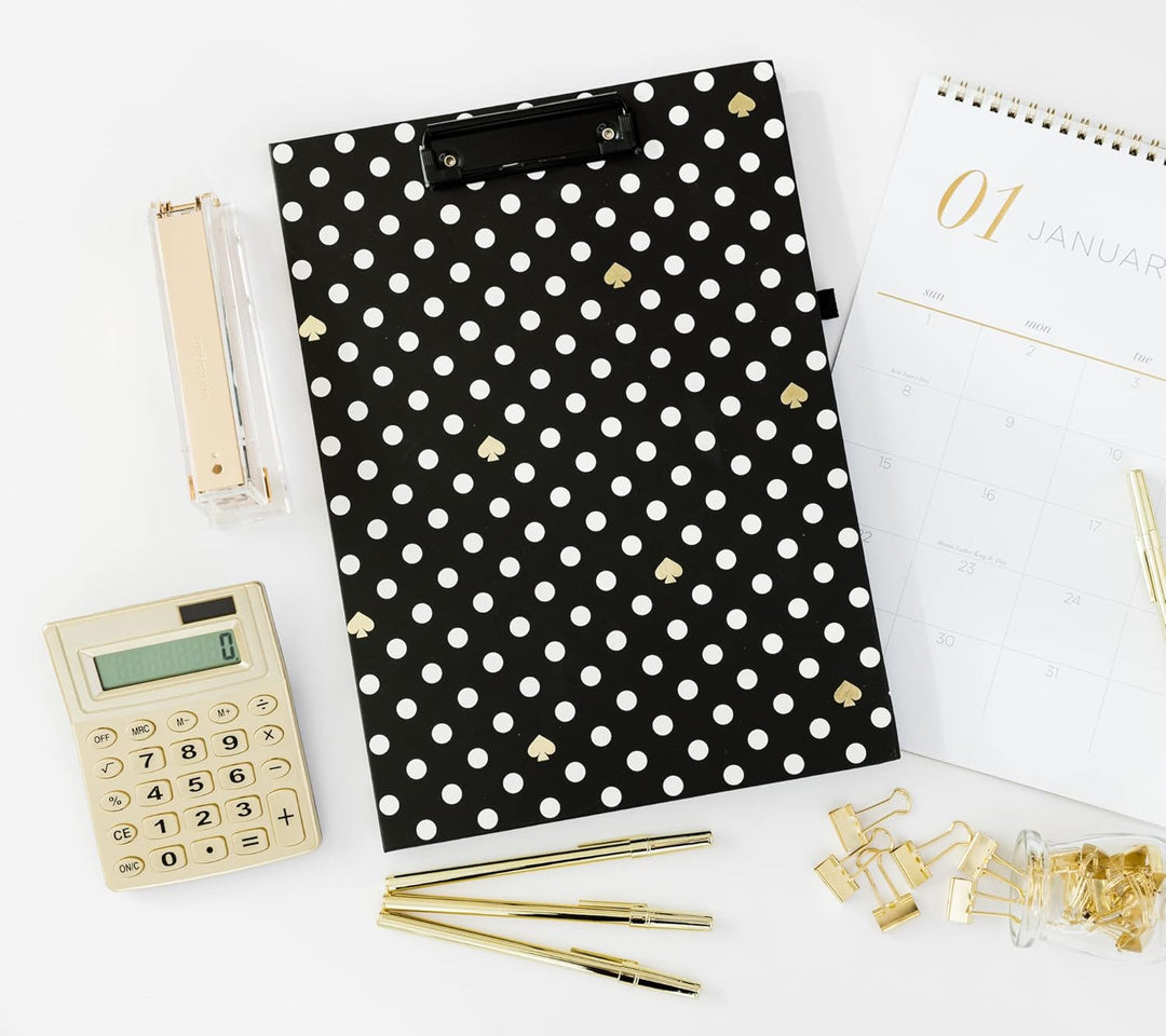 Kate Spade New York Clipboard Folio with Low Profile Clip, Black Professional Padfolio Includes Line