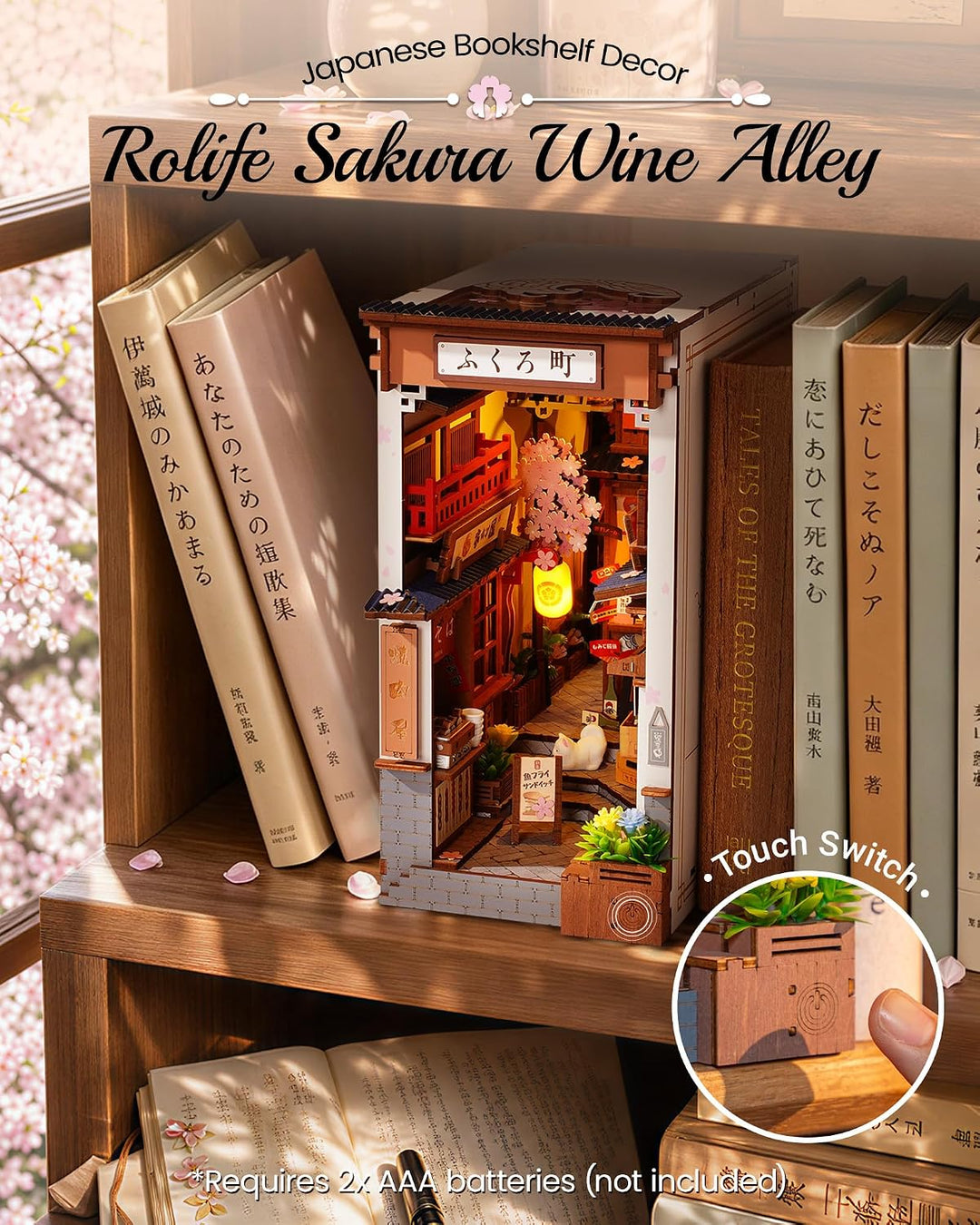 Rolife Book Nook Kit Sakura Weinallee Booknook Japanischer Stil Izakaya DIY Miniaturhaus Kit für Erw