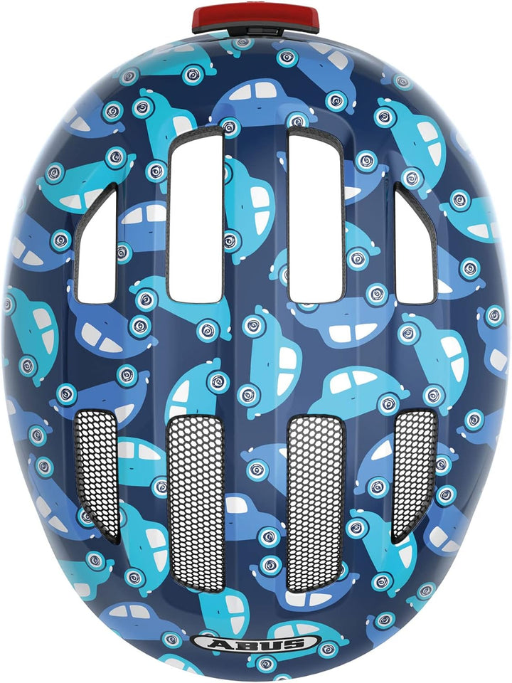 ABUS Kinderhelm Smiley 3.0 LED - Fahrradhelm mit Licht - tiefe Passform &amp; Platz für einen Zopf - für