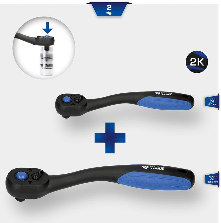 BRILLIANT TOOLS BT023002 Umschaltknarren-Satz, 2-tlg, 1/4", 1/2" [Powered by KS TOOLS] 2-tlg. 1/4",