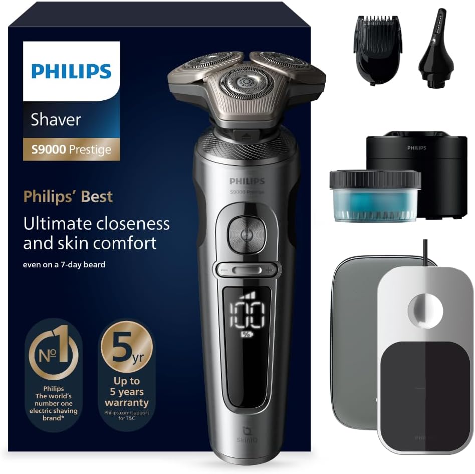 Philips Rasierer S9000 Prestige - Elektrischer Nass- und Trockenrasierer, glänzendes Chrom, Lift & C