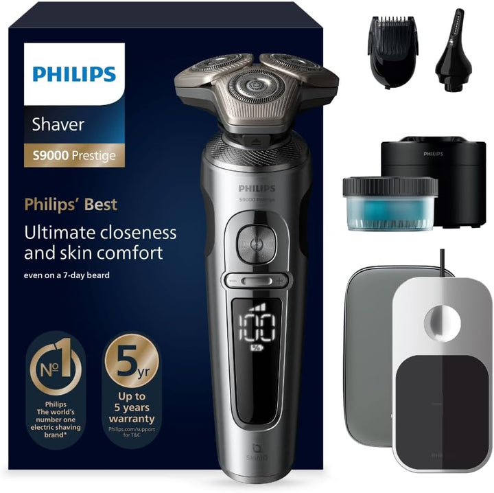 Philips Rasierer S9000 Prestige - Elektrischer Nass- und Trockenrasierer, glänzendes Chrom, Lift & C