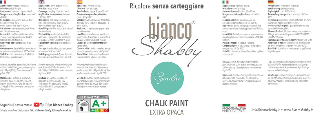 bianco Shabby® Giada Kreidefarbe Wasserbasis für Alle Oberflächen einfach zu verarbeiten ohne schlec