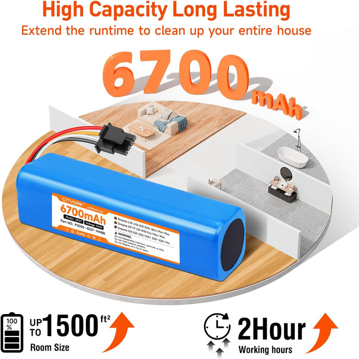 CITYORK 14,4 V 5600 mAh Lithium-Ersatzbatterie für Mi Robot Mijia 1. und 2. Generation, Roborock S50