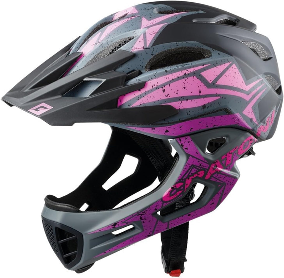 Cratoni C-Maniac Pro Integralhelm Downhill BMX Kinnbügel abnehmbar, Schwarz/Pink/Lila Matt