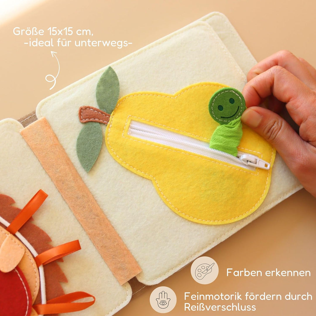 Mini Quiet Book Bärchen – Handgefertigtes Filz-Sensorikbuch mit Fingerpuppe – Bildschirmfreies Spiel