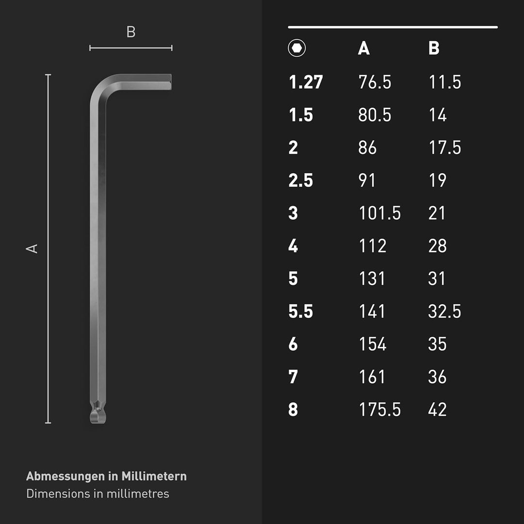 INBUS® 74711 Winkelschraubendreher Set 11tlg, 1.27 – 8mm, mit Kugelkopf — Made in Germany