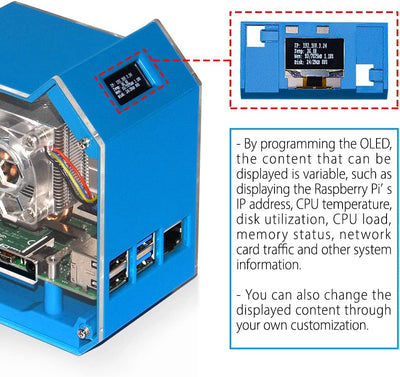 GeeekPi Raspberry Pi Mini Tower Kit,Raspberry Pi 4 Gehäuse mit Ice Tower Kühler, 0.96" OLED Display,