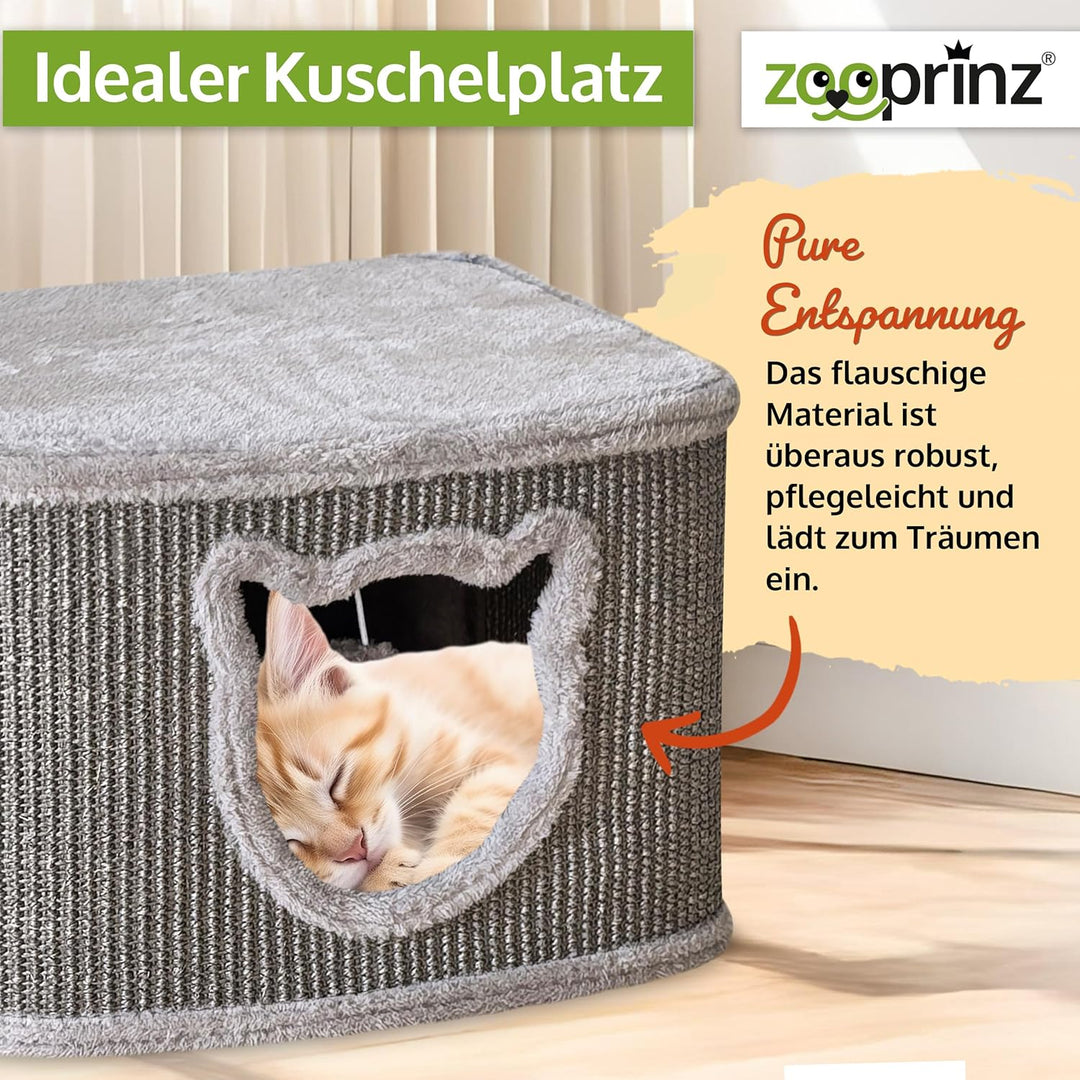 zooprinz Premium Katzenhaus – Katzenkorb für Katze – mit dicken Sisal Wänden an der Katzenbox – Höhl