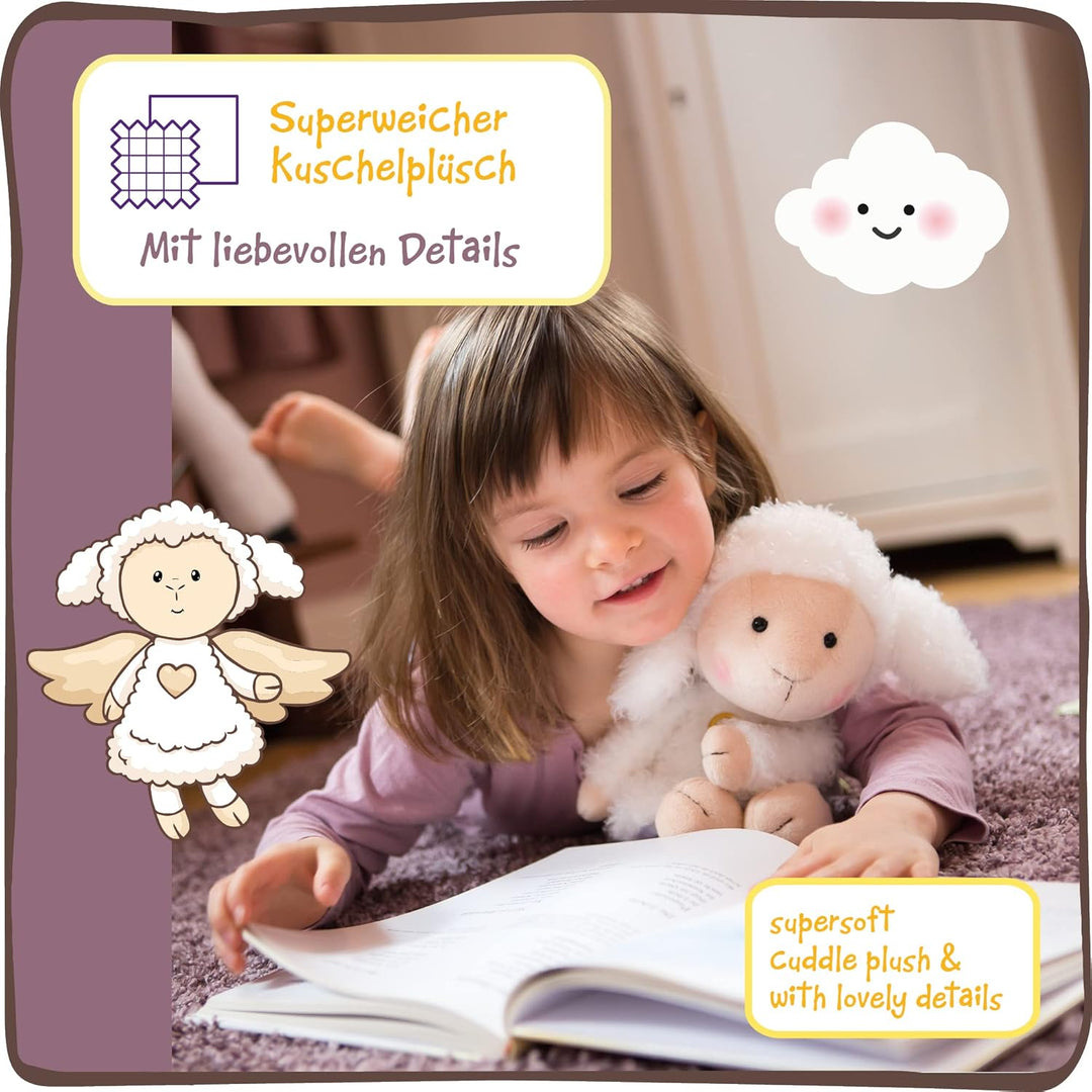 Kuscheltier Schutzengel La La Lammie 30cm mit goldenem Herz & Flügeln in Geschenkbox – Schaf-Engel P