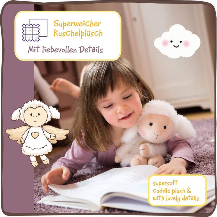Kuscheltier Schutzengel La La Lammie 30cm mit goldenem Herz & Flügeln in Geschenkbox – Schaf-Engel P