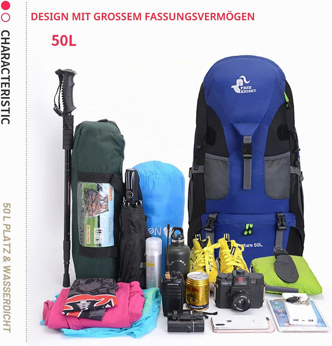 Bseash 50L Leichter wasserfester Wanderrucksack, Outdoor Sport Tagesrucksack Multifunktions Reisetas