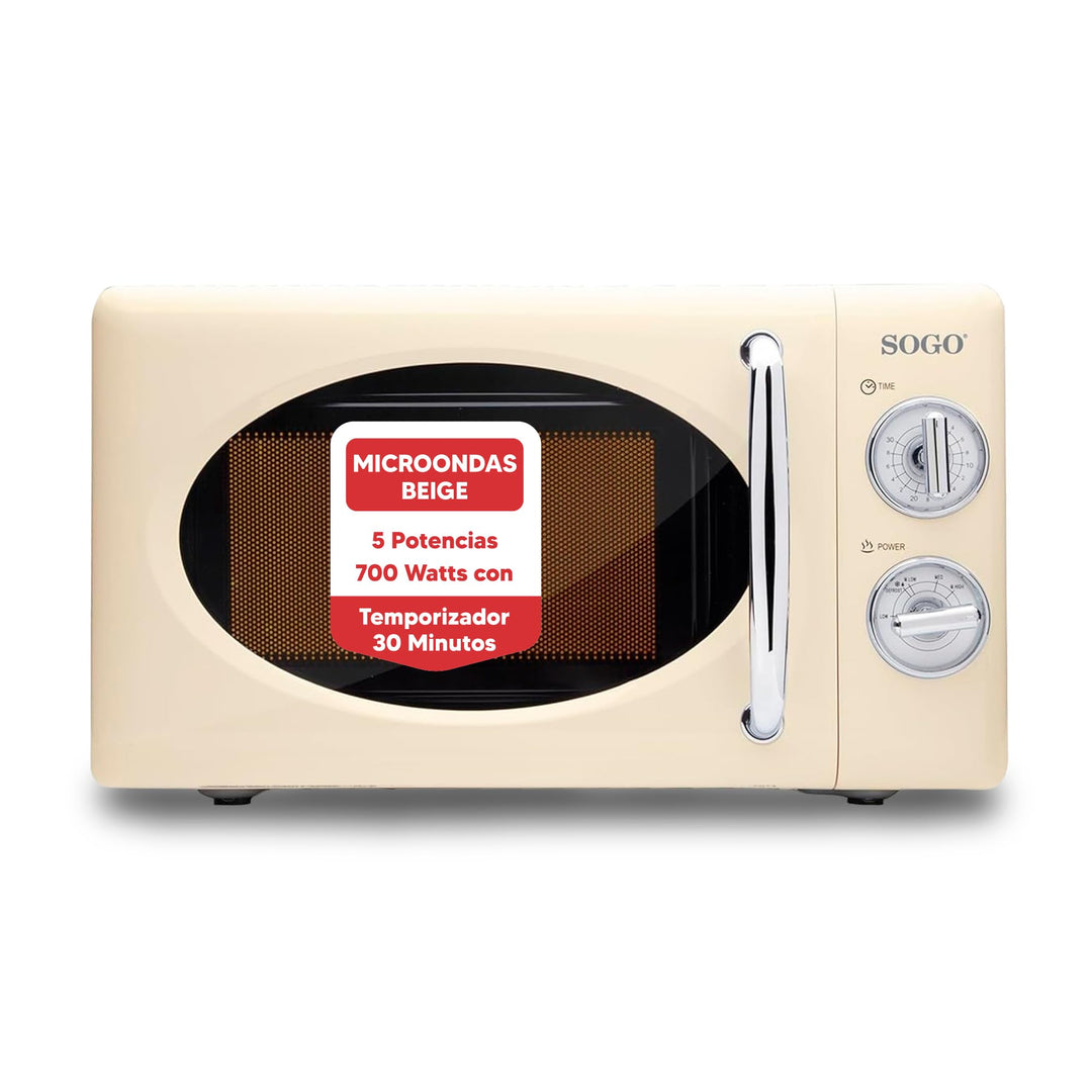 SOGO HOR-SS-890-BG Retro-Mikrowelle freistehend, 20 Liter, mit Timer und Auftaufunktion, 5 Leistungs