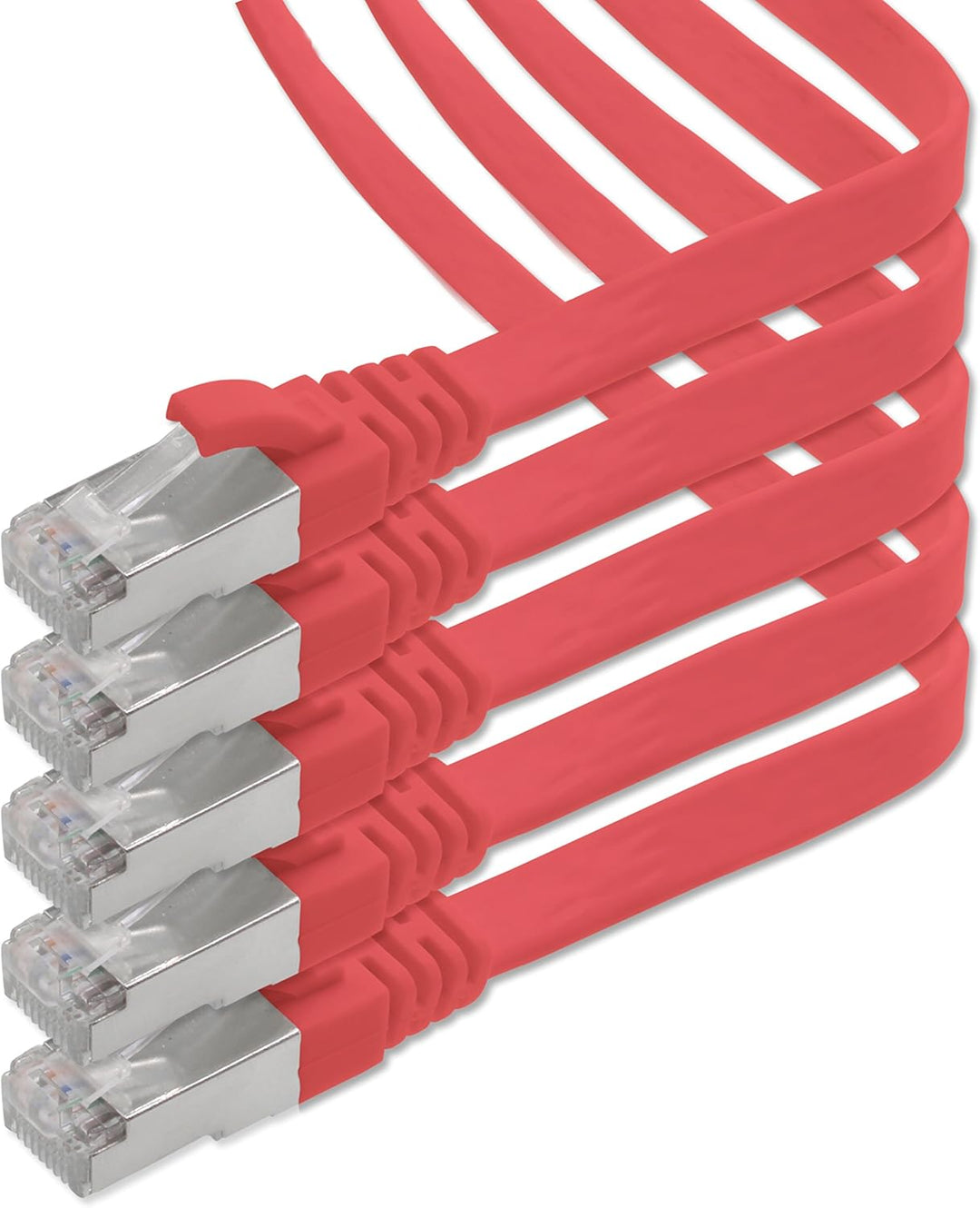 1aTTack.de 7.5m - rot - 5 Stück CAT.7 Gigabit Ethernet LAN Flachband Flachbandkabel (RJ45) Netzwerkk