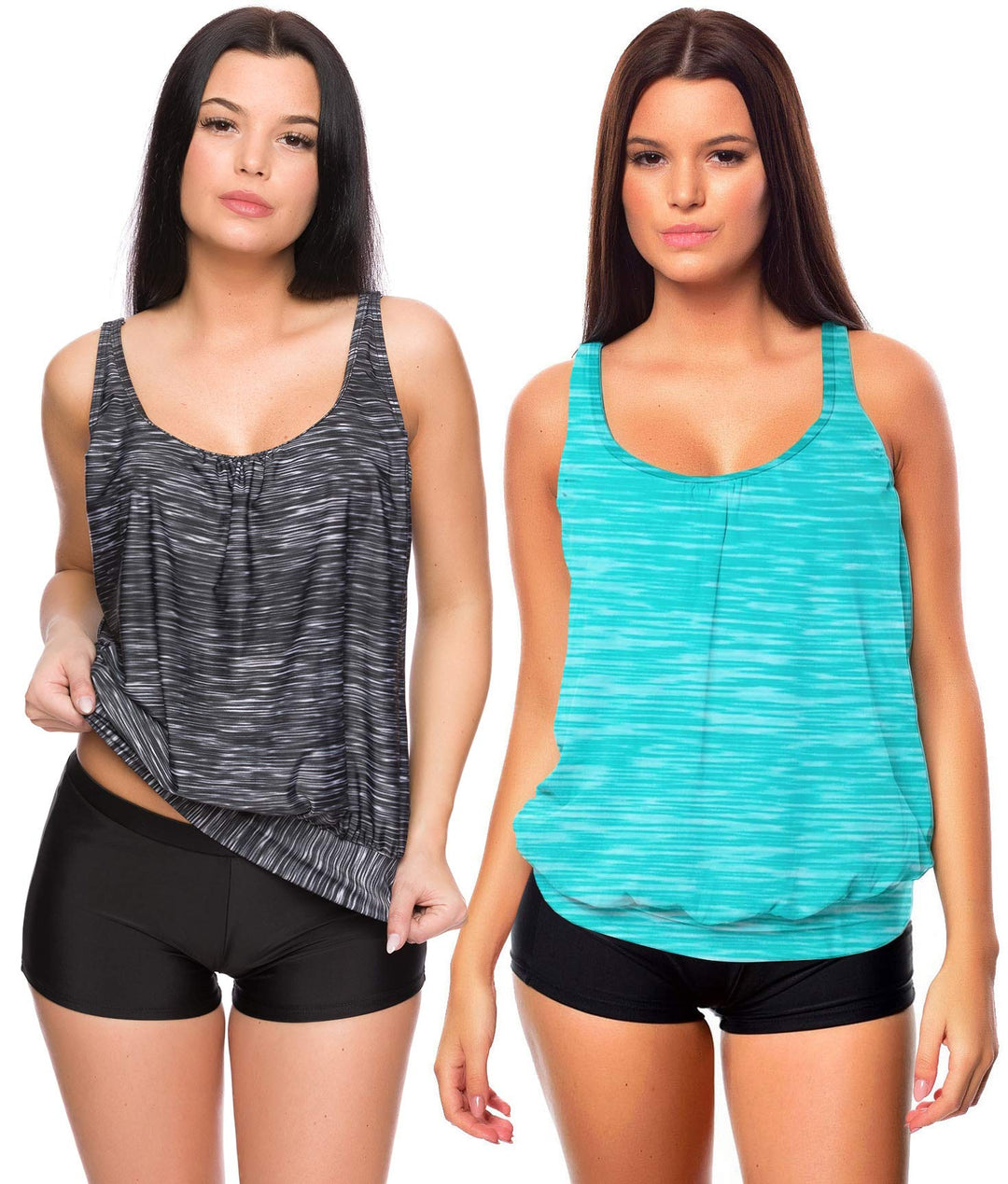Octopus 3tlg. Damen Oversize Tankini Set zum Kombinieren! 2 Oberteile und 1 Hotpants f5495 64 Oberte
