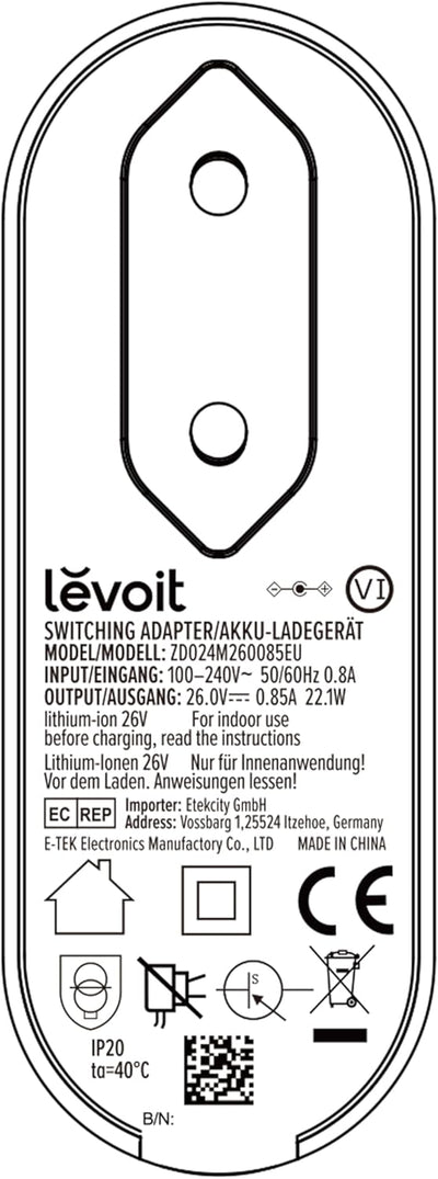 Levoit SAW15A-260-0500GD Adapter für Akkustaubsauger, Feuerfester Kunststoff, Adapter