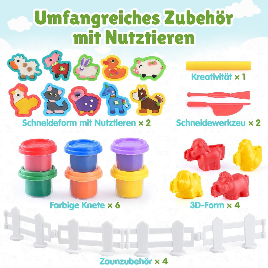 PLAY Nutztiere Knete Set für Kinder - Knete Zubehör Knete ab 3 jahre, Bauernhof Tiere Kinderknete mi