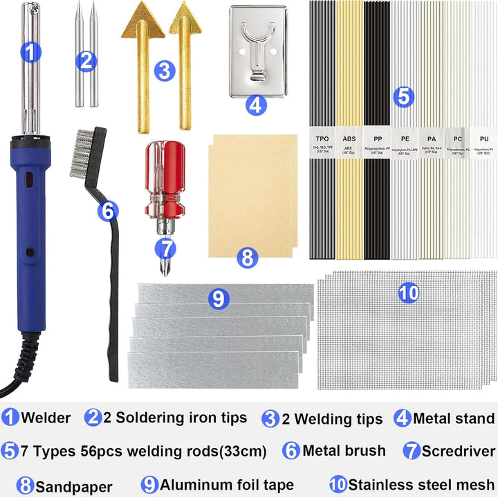 Kunststoff Schweissgerät, 100W Kunststoff Schweissen mit 7 Typen 56 Schweissstäbe,Kunststoff Reparat