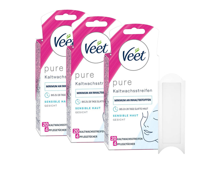 Veet PURE Kaltwachsstreifen – Geeignet für sensible Haut – Anwendung für Gesicht – Bis zu 28 Tage gl