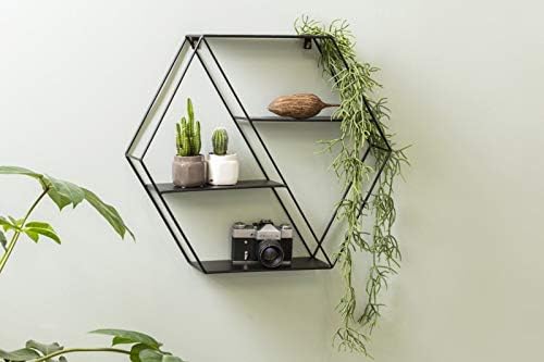 LIFA LIVING Hexagon Wandregal aus Metall mit 4 Böden, Schwarzes Schweberegal im Industrie Design, Se