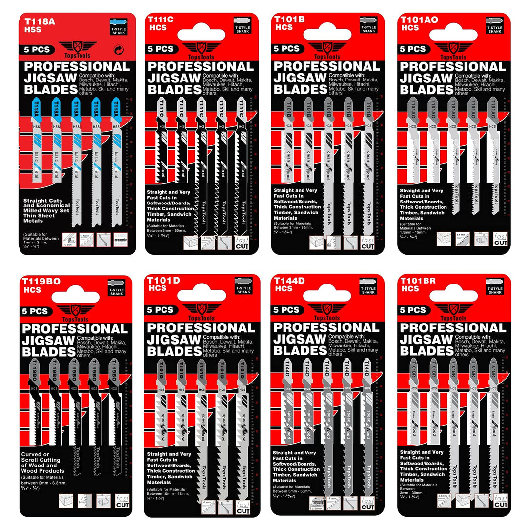 TopsTools 40pcs JSTTK8 T101AO T101B T101BR T101D T111C Stichsägeblätter