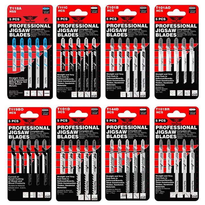 TopsTools 40pcs JSTTK8 T101AO T101B T101BR T101D T111C Stichsägeblätter
