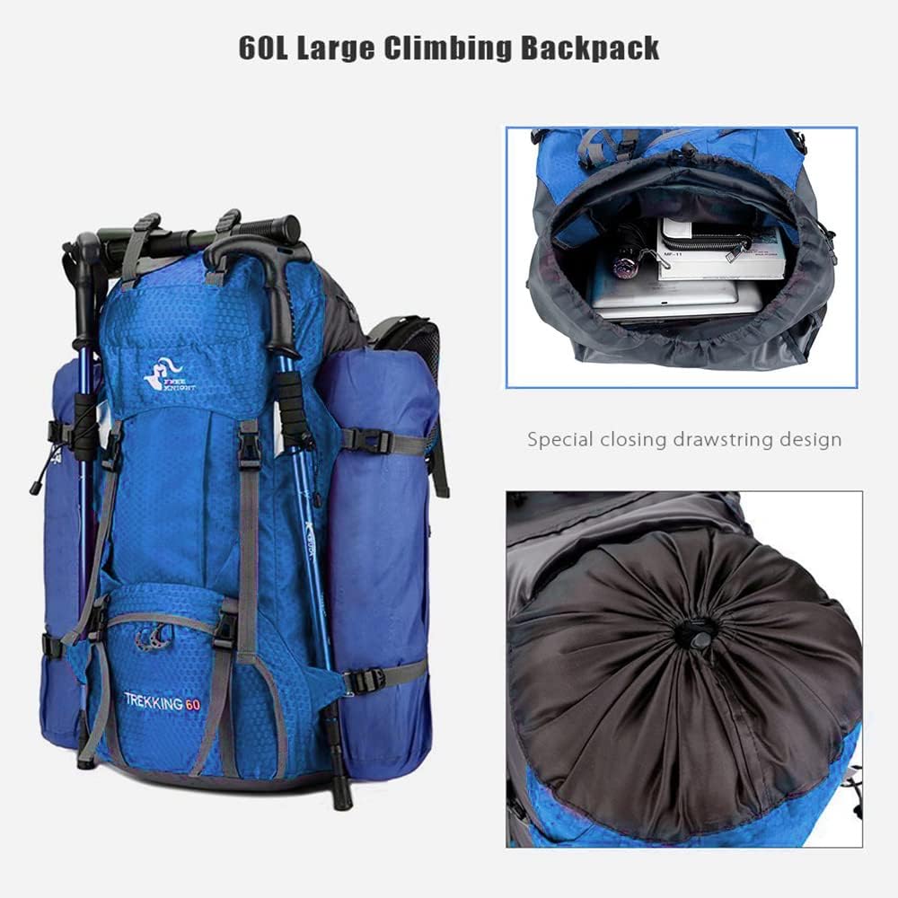 Bseash 60L Wasserdichter leichter Wanderrucksack mit Regenschutz, Outdoor Sport Tagesrucksack Multif