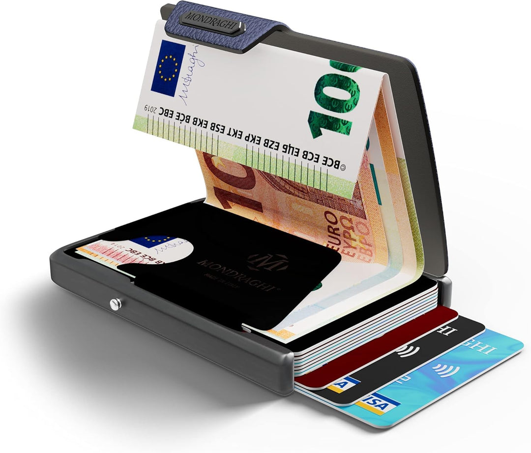Mondraghi® Mini-Wallet. Ultraleichte Geldbörse mit Narbenleder. Kleiner Geldbeutel mit RFID-Schutz-C