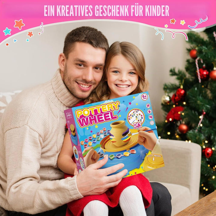 Töpferscheibe Kinder elektrisch,Töpferset 6-12 Jahre mit Ton | Komplettes DIY-Bastelset mit 3x luftt