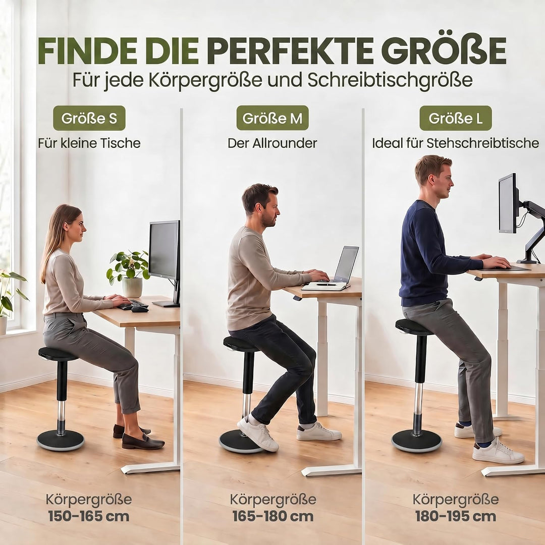 Ergonomischer Stehhocker höhenverstellbar in 3 Grössen - Wackelhocker mit Schwingeffekt - Rutschfest