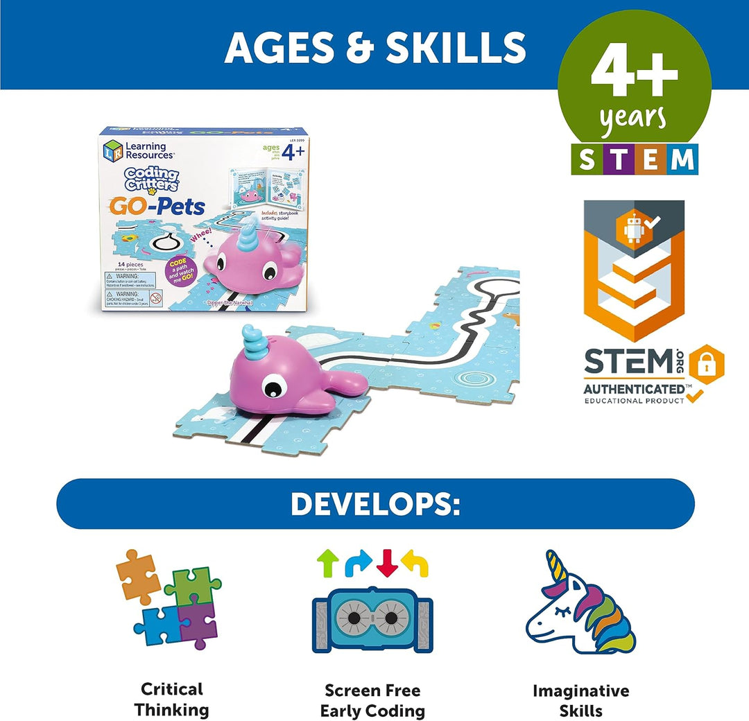 Learning Resources Coding Critters Go-Pets Renntiere – Narwal Dipper, Mint, Programmierspielzeug für