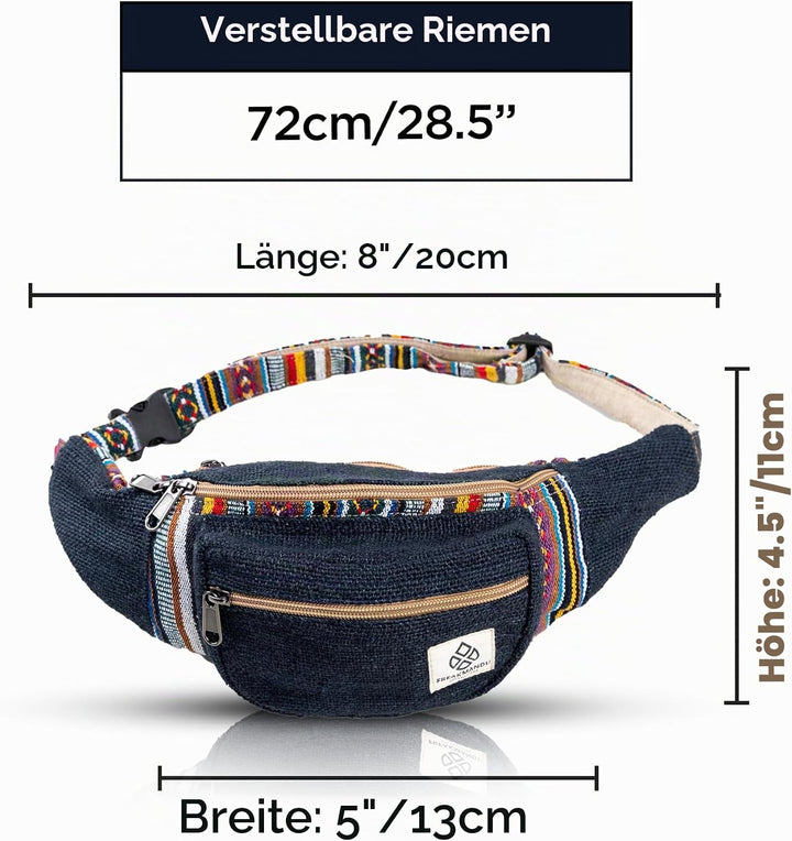 Freakmandu Unisex Hanf Gürteltasche – Fanny Packs, Hüftgürteltasche zum Umhängen, Boho Hippie Stil,